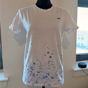 Hollister White and Blue Splatter T-Shirt